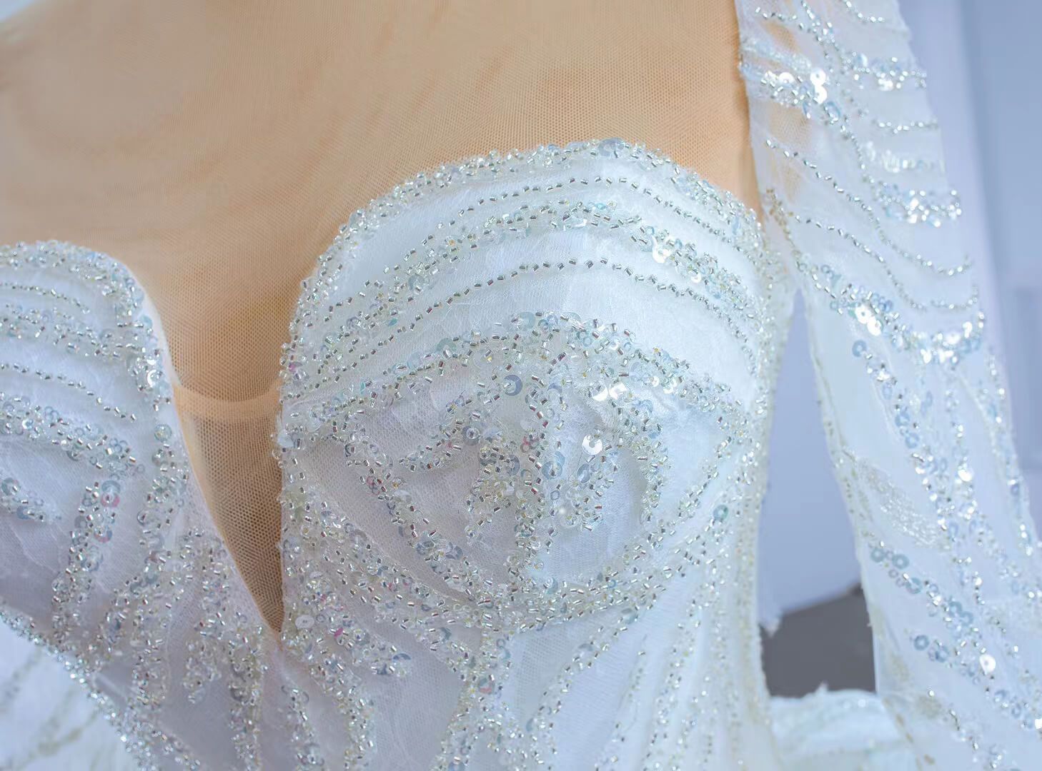 Beaded Long Sleeve Wedding Gown Luxury Dubai Wedding Dress 67273-wedding dresses 2025 -Viniodress-As Picture-Custom Size-