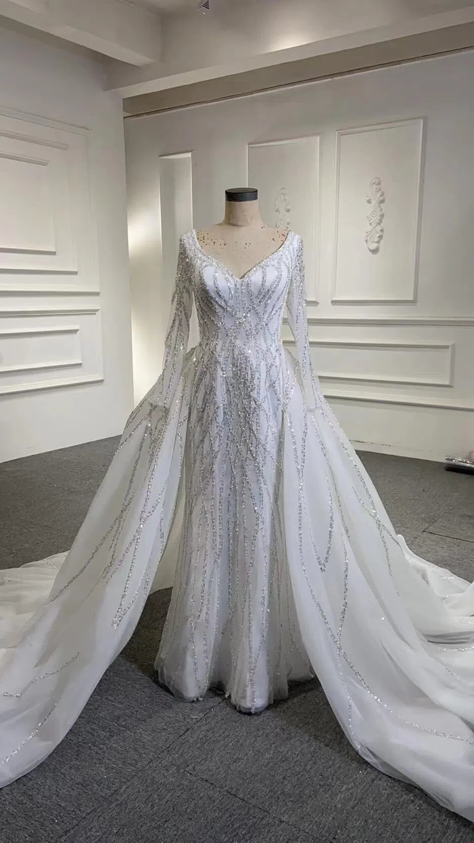 Beaded Magenta Wedding Dress with Detachable Overskirt 67480-prom dresses 2025 -Viniodress-Ivory-Custom Size-