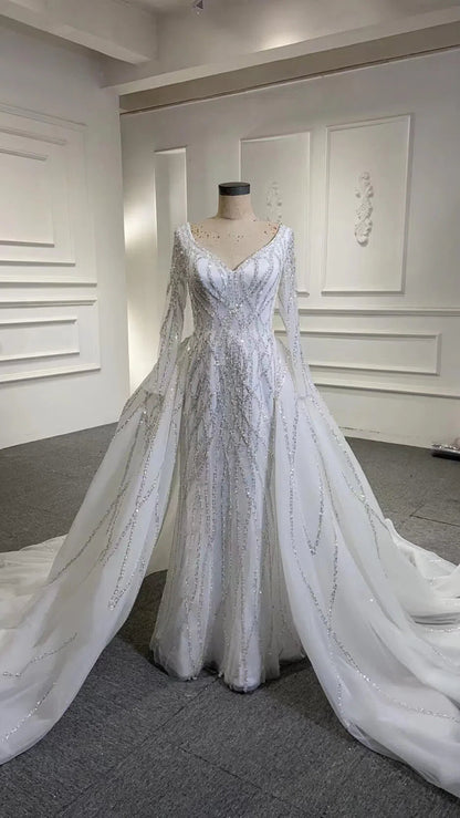 Beaded Magenta Wedding Dress with Detachable Overskirt 67480-prom dresses 2025 -Viniodress-Ivory-Custom Size-