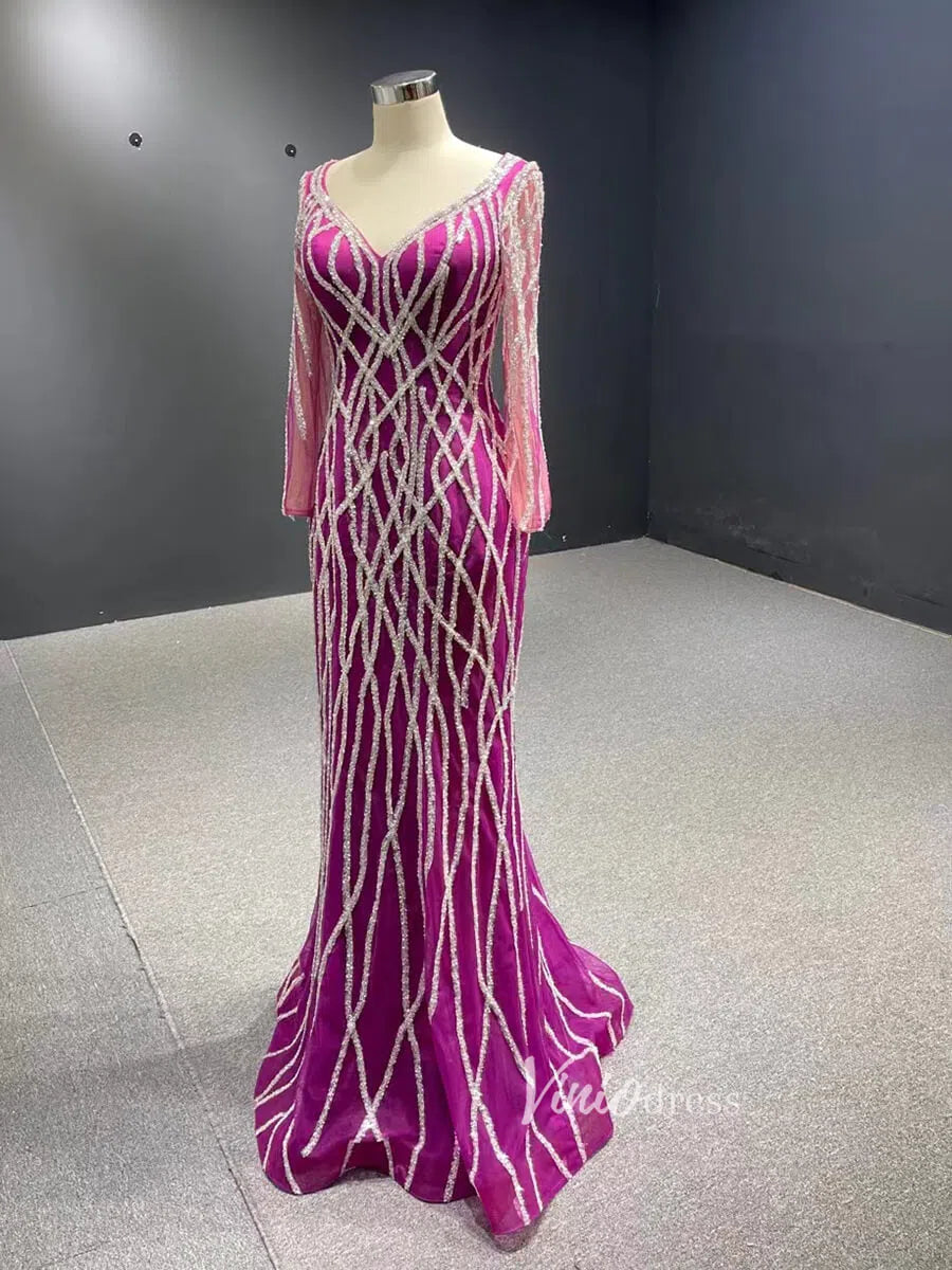 Beaded Magenta Wedding Dress with Detachable Overskirt 67480-prom dresses 2025 -Viniodress-Magenta-Custom Size-