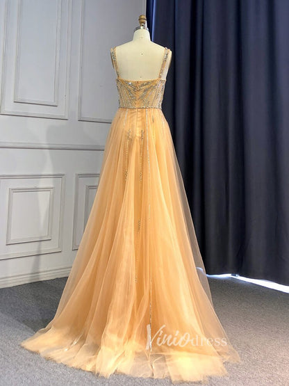 Beaded Mauve Prom Dresses Overskirt Sheath Gold Evening Dress with Slit 20010-Evening Dresses 2025 -Viniodress-Mauve-US 2-