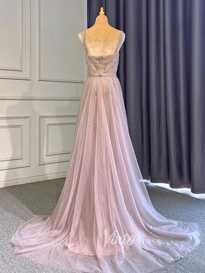 Beaded Mauve Prom Dresses Overskirt Sheath Gold Evening Dress with Slit 20010-Evening Dresses 2025 -Viniodress-Mauve-US 2-
