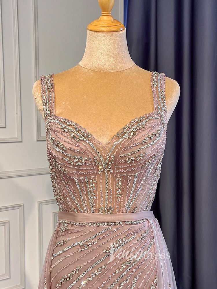 Beaded Mauve Prom Dresses Overskirt Sheath Gold Evening Dress with Slit 20010-Evening Dresses 2025 -Viniodress-Mauve-US 2-