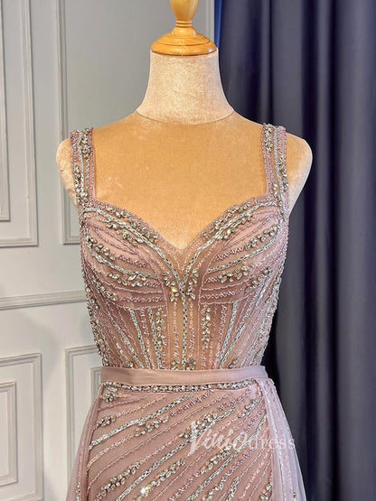 Beaded Mauve Prom Dresses Overskirt Sheath Gold Evening Dress with Slit 20010-Evening Dresses 2025 -Viniodress-Mauve-US 2-