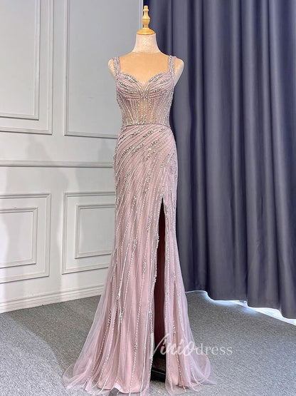 Beaded Mauve Prom Dresses Overskirt Sheath Gold Evening Dress with Slit 20010-Evening Dresses 2025 -Viniodress-Mauve-US 2-