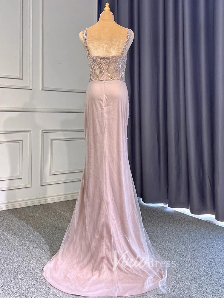 Beaded Mauve Prom Dresses Overskirt Sheath Gold Evening Dress with Slit 20010-prom dresses-Viniodress-Viniodress