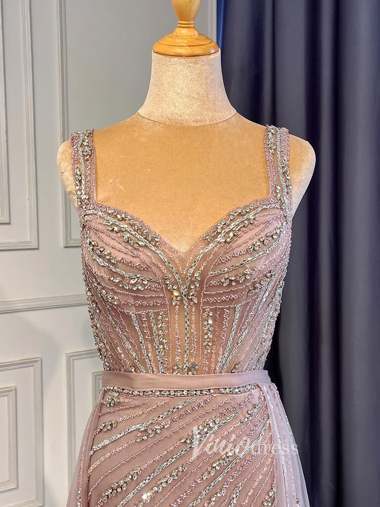 Beaded Mauve Prom Dresses Overskirt Sheath Gold Evening Dress with Slit 20010-prom dresses-Viniodress-Viniodress