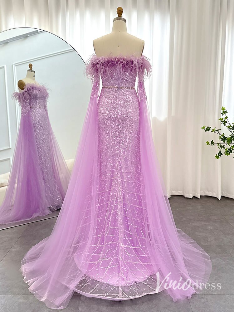 Beaded Mermaid Evening Dresses Extra Long Sleeve Pageant Dress AD1160-Evening Dresses 2025 -Viniodress-Lilac-US 2-