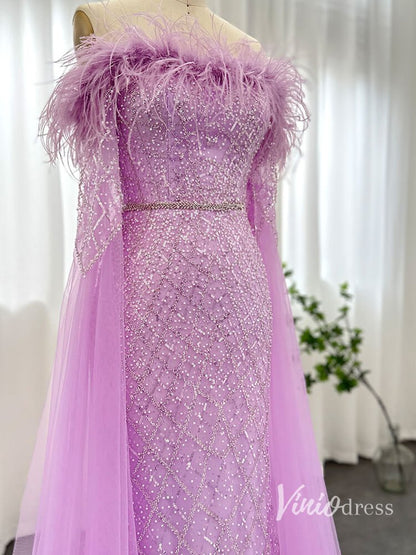 Beaded Mermaid Evening Dresses Extra Long Sleeve Pageant Dress AD1160-Evening Dresses 2025 -Viniodress-Lilac-US 2-