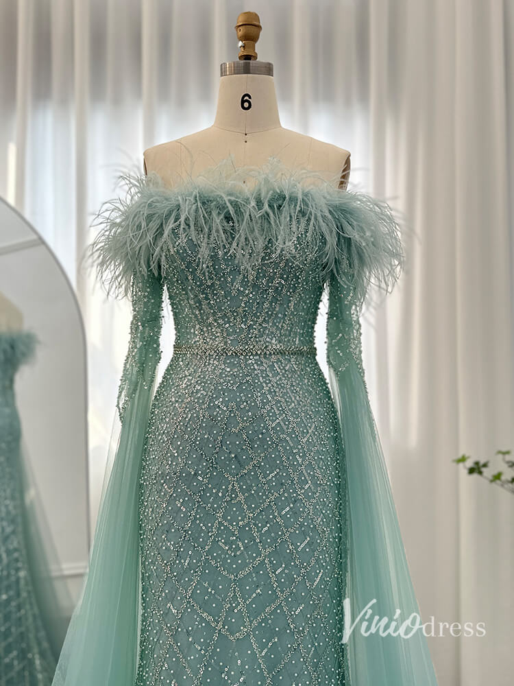 Beaded Mermaid Evening Dresses Extra Long Sleeve Pageant Dress AD1160-Evening Dresses 2025 -Viniodress-Lilac-US 2-