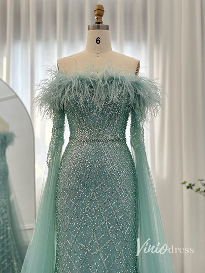 Beaded Mermaid Evening Dresses Extra Long Sleeve Pageant Dress AD1160-Evening Dresses 2025 -Viniodress-Lilac-US 2-