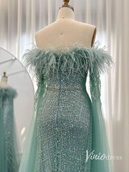 Beaded Mermaid Evening Dresses Extra Long Sleeve Pageant Dress AD1160-Evening Dresses 2025 -Viniodress-Lilac-US 2-