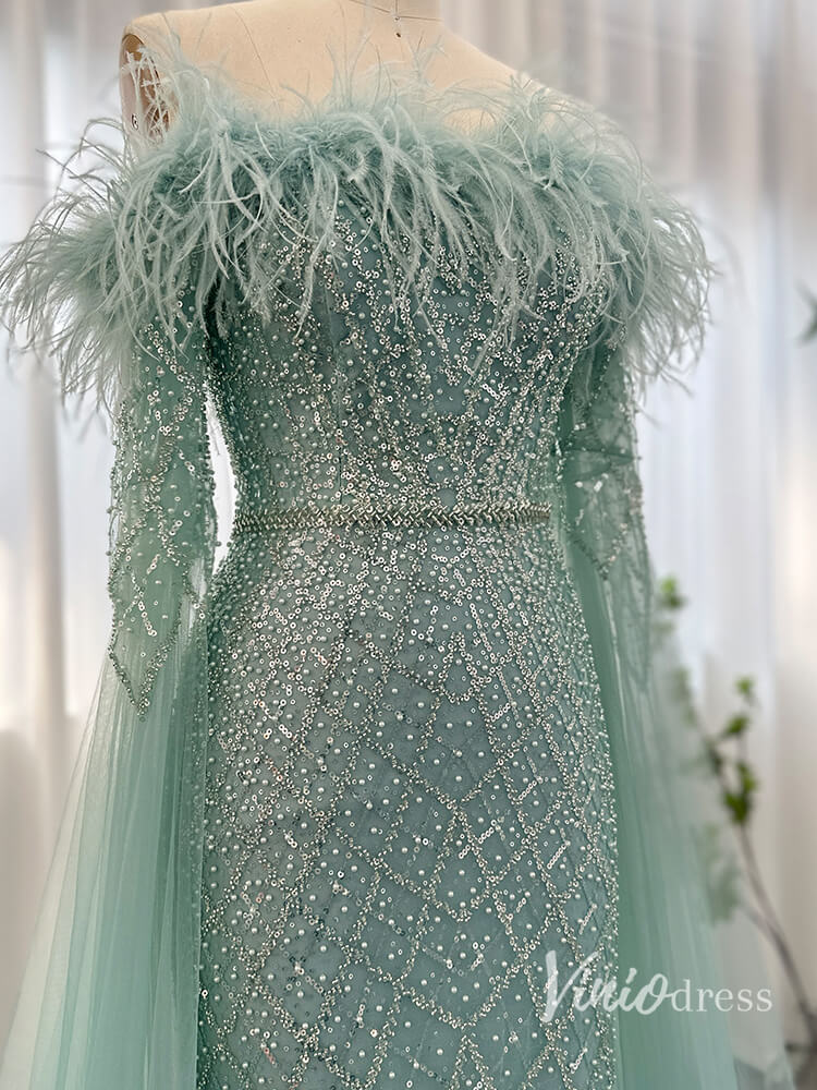 Beaded Mermaid Evening Dresses Extra Long Sleeve Pageant Dress AD1160-Evening Dresses 2025 -Viniodress-Lilac-US 2-