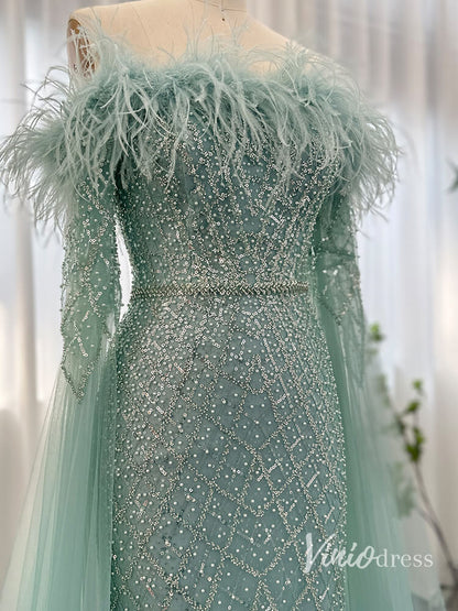 Beaded Mermaid Evening Dresses Extra Long Sleeve Pageant Dress AD1160-Evening Dresses 2025 -Viniodress-Lilac-US 2-