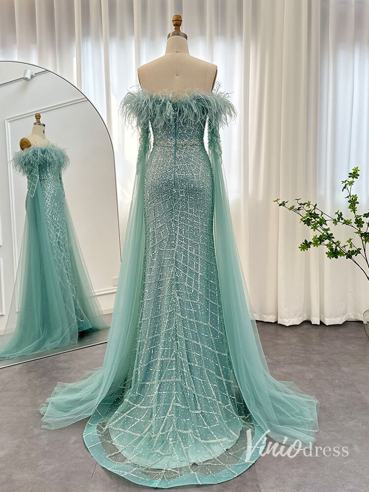 Beaded Mermaid Evening Dresses Extra Long Sleeve Pageant Dress AD1160 - ViniodressEvening DressesGreenUS 2 - Formal Dresses - Ball Gowns