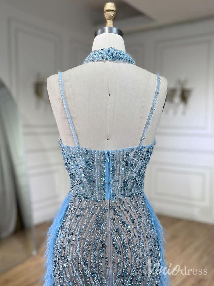 Beaded Mermaid Feather Prom Dresses 1920s Evening Dress Spaghetti Strap 20067-Evening Dresses 2025 -Viniodress-As Picture-US 2-