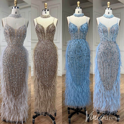 Beaded Mermaid Feather Prom Dresses 1920s Evening Dress Spaghetti Strap 20067-Evening Dresses 2025 -Viniodress-As Picture-US 2-