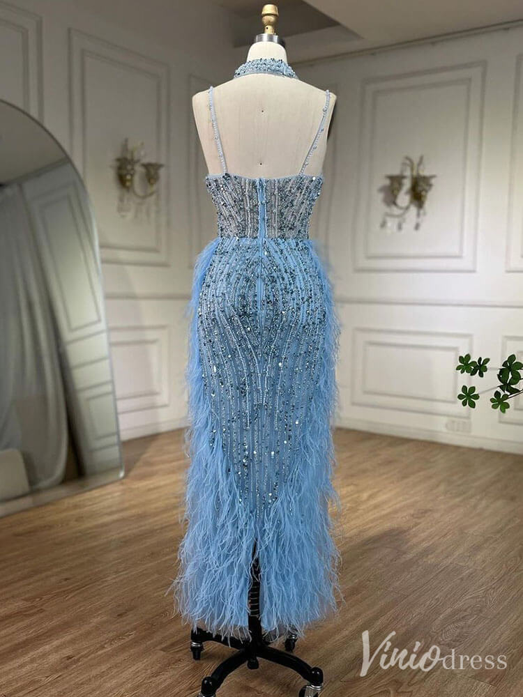 Beaded Mermaid Feather Prom Dresses 1920s Evening Dress Spaghetti Strap 20067-Evening Dresses 2025 -Viniodress-As Picture-US 2-