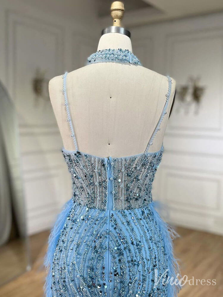 Beaded Mermaid Feather Prom Dresses 1920s Evening Dress Spaghetti Strap 20067-Evening Dresses 2025 -Viniodress-As Picture-US 2-