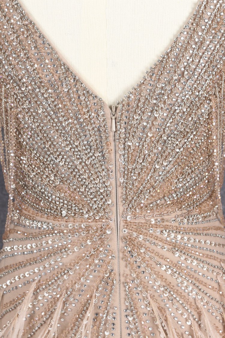 Beaded Mermaid Feather Prom Dresses Beaded 1920s Flapper Dress AD1249-Evening Dresses 2025 -Viniodress-Taupe-US 2-