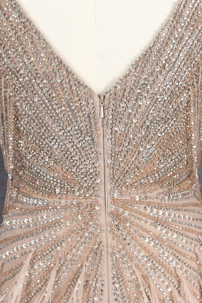 Beaded Mermaid Feather Prom Dresses Beaded 1920s Flapper Dress AD1249-Evening Dresses 2025 -Viniodress-Taupe-US 2-