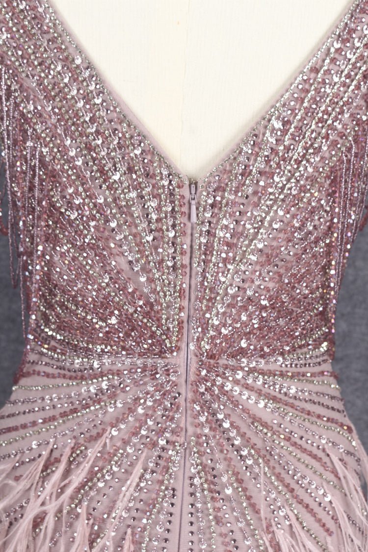 Beaded Mermaid Feather Prom Dresses Beaded 1920s Flapper Dress AD1249-Evening Dresses 2025 -Viniodress-Taupe-US 2-