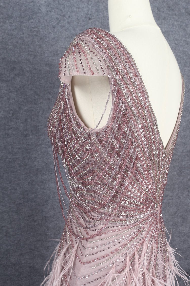 Beaded Mermaid Feather Prom Dresses Beaded 1920s Flapper Dress AD1249-Evening Dresses 2025 -Viniodress-Taupe-US 2-