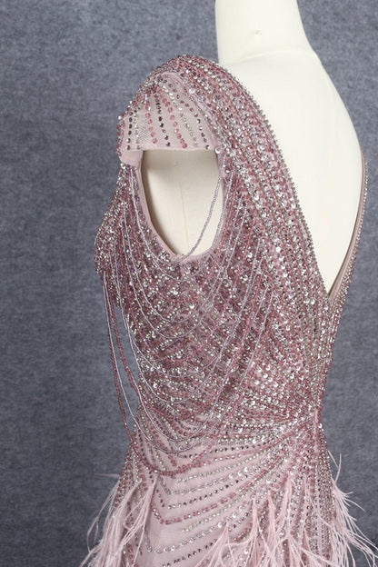 Beaded Mermaid Feather Prom Dresses Beaded 1920s Flapper Dress AD1249-Evening Dresses 2025 -Viniodress-Taupe-US 2-