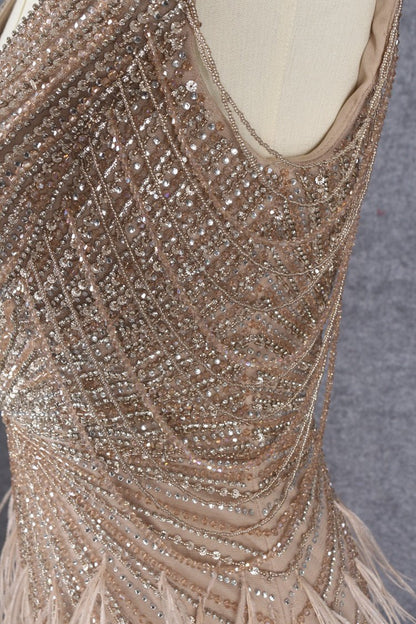Beaded Mermaid Feather Prom Dresses Beaded 1920s Flapper Dress AD1249-Evening Dresses 2025 -Viniodress-Taupe-US 2-
