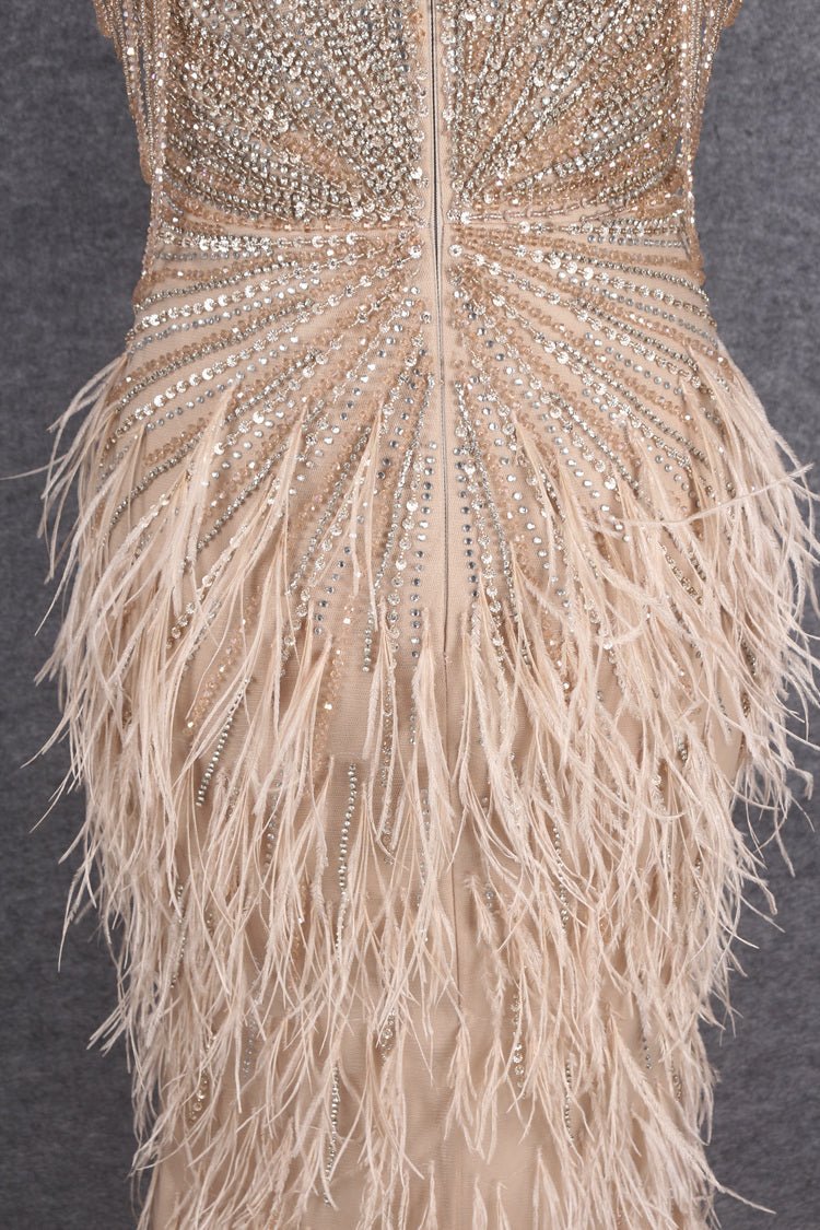 Beaded Mermaid Feather Prom Dresses Beaded 1920s Flapper Dress AD1249-Evening Dresses 2025 -Viniodress-Taupe-US 2-