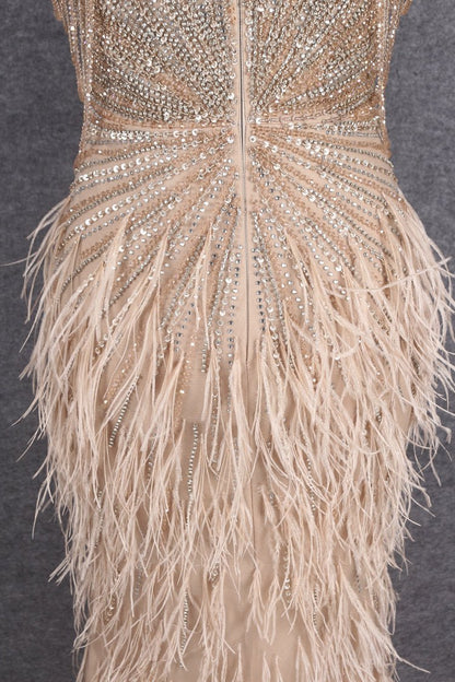 Beaded Mermaid Feather Prom Dresses Beaded 1920s Flapper Dress AD1249-Evening Dresses 2025 -Viniodress-Taupe-US 2-