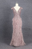 Prom Dress 2025 Beaded Mermaid Feather Prom Dresses Sleeveless V-Neck Pageant Dress AD1249-unique prom dresses-Mauve-US 2-Viniodress