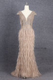 Prom Dress 2025 Beaded Mermaid Feather Prom Dresses Sleeveless V-Neck Pageant Dress AD1249-unique prom dresses-Taupe-US 2-Viniodress