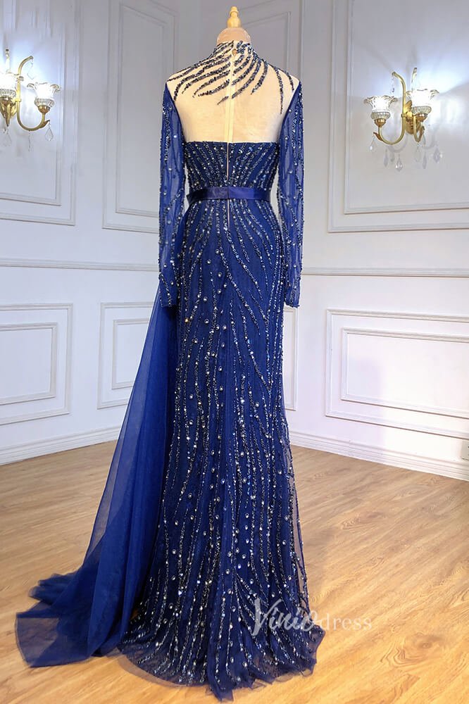 Beaded Mermaid Formal Dresses Long Sleeve High Neck Pageant Dress FD3002-Evening Dresses 2025 -Viniodress-Emerald Green-US 2-