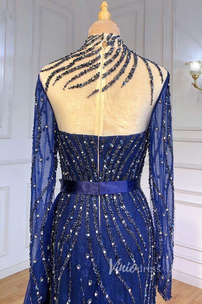 Beaded Mermaid Formal Dresses Long Sleeve High Neck Pageant Dress FD3002-Evening Dresses 2025 -Viniodress-Emerald Green-US 2-