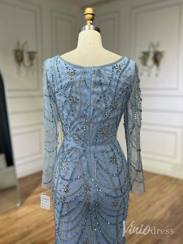 Beaded Mermaid Long Sleeve Prom Dresses Square Neck Pageant Dress AD1248-Evening Dresses 2025 -Viniodress-Green-US 2-