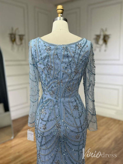 Beaded Mermaid Long Sleeve Prom Dresses Square Neck Pageant Dress AD1248-Evening Dresses 2025 -Viniodress-Green-US 2-