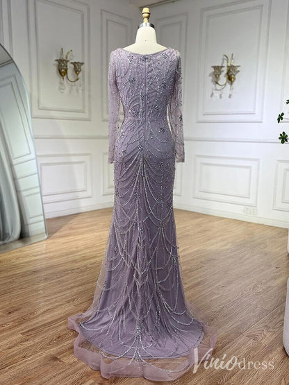 Beaded Mermaid Long Sleeve Prom Dresses Square Neck Pageant Dress AD1248-Evening Dresses 2025 -Viniodress-Green-US 2-