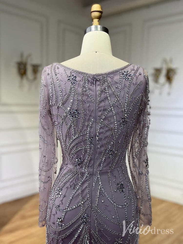 Beaded Mermaid Long Sleeve Prom Dresses Square Neck Pageant Dress AD1248-Evening Dresses 2025 -Viniodress-Green-US 2-