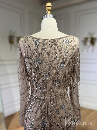 Beaded Mermaid Long Sleeve Prom Dresses Square Neck Pageant Dress AD1248-Evening Dresses 2025 -Viniodress-Green-US 2-