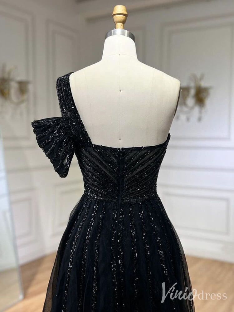 Beaded Mermaid One Shoulder Prom Dresses with Slit Overskirt Formal Dresses S20234-Evening Dresses 2025 -Viniodress-Purple-US 2-