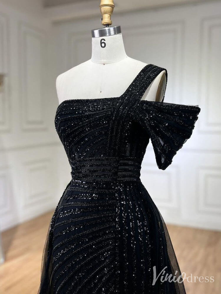 Beaded Mermaid One Shoulder Prom Dresses with Slit Overskirt Formal Dresses S20234-Evening Dresses 2025 -Viniodress-Purple-US 2-