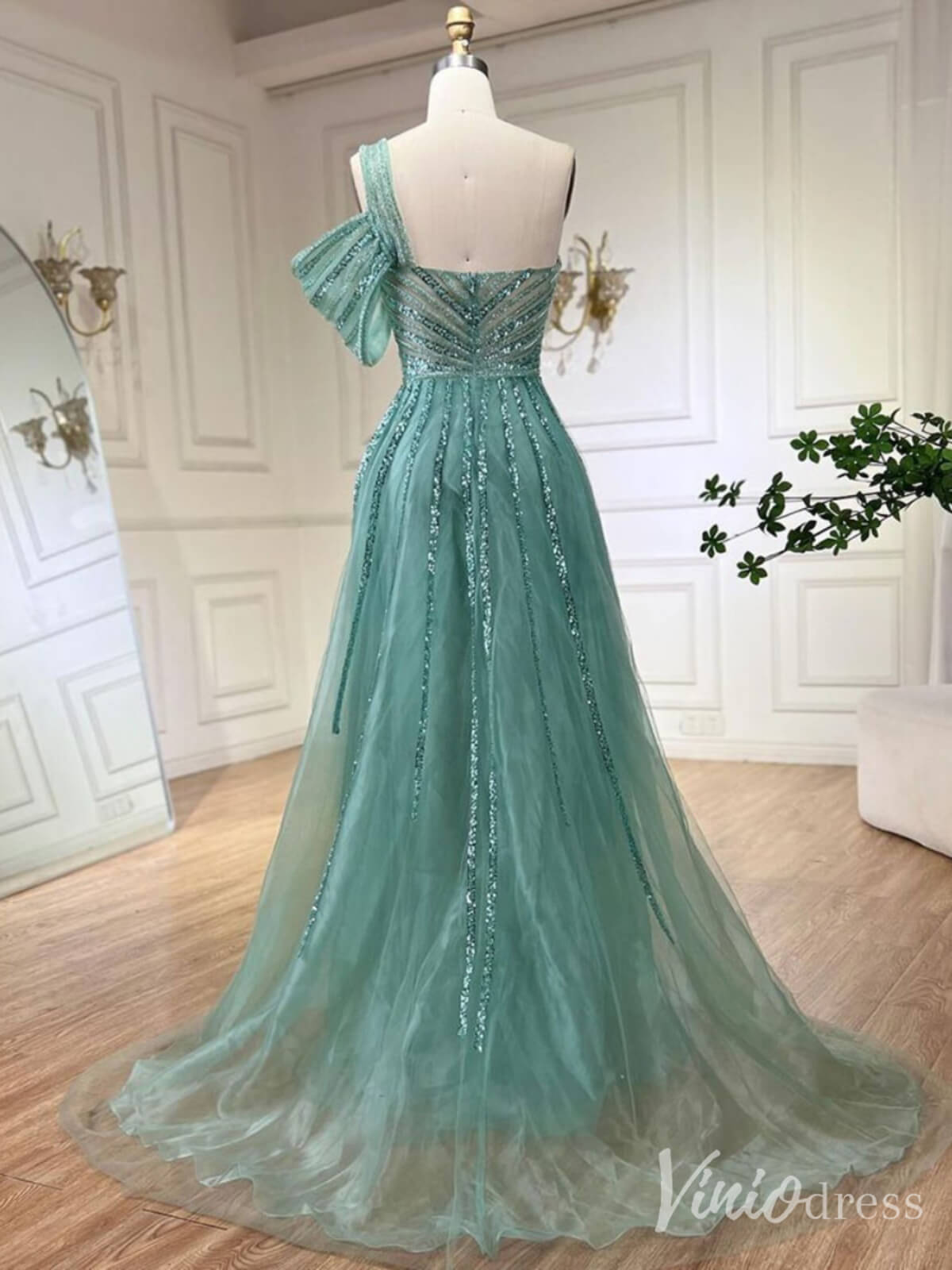 Beaded Mermaid One Shoulder Prom Dresses with Slit Overskirt Formal Dresses S20234-Evening Dresses 2025 -Viniodress-Purple-US 2-