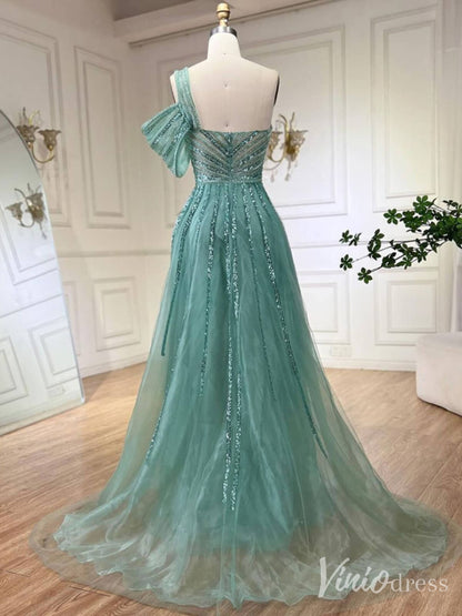 Beaded Mermaid One Shoulder Prom Dresses with Slit Overskirt Formal Dresses S20234-Evening Dresses 2025 -Viniodress-Purple-US 2-