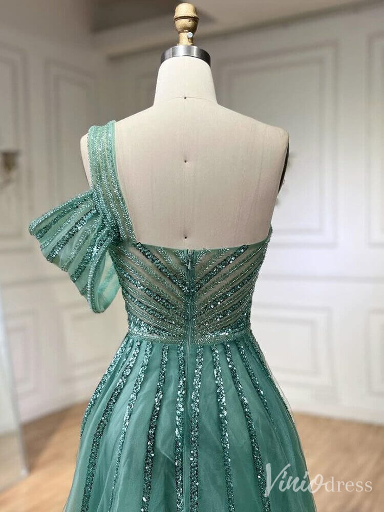 Beaded Mermaid One Shoulder Prom Dresses with Slit Overskirt Formal Dresses S20234-Evening Dresses 2025 -Viniodress-Purple-US 2-