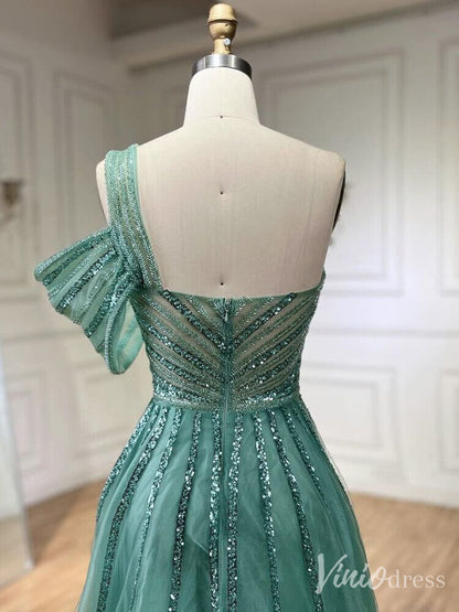 Beaded Mermaid One Shoulder Prom Dresses with Slit Overskirt Formal Dresses S20234-Evening Dresses 2025 -Viniodress-Purple-US 2-