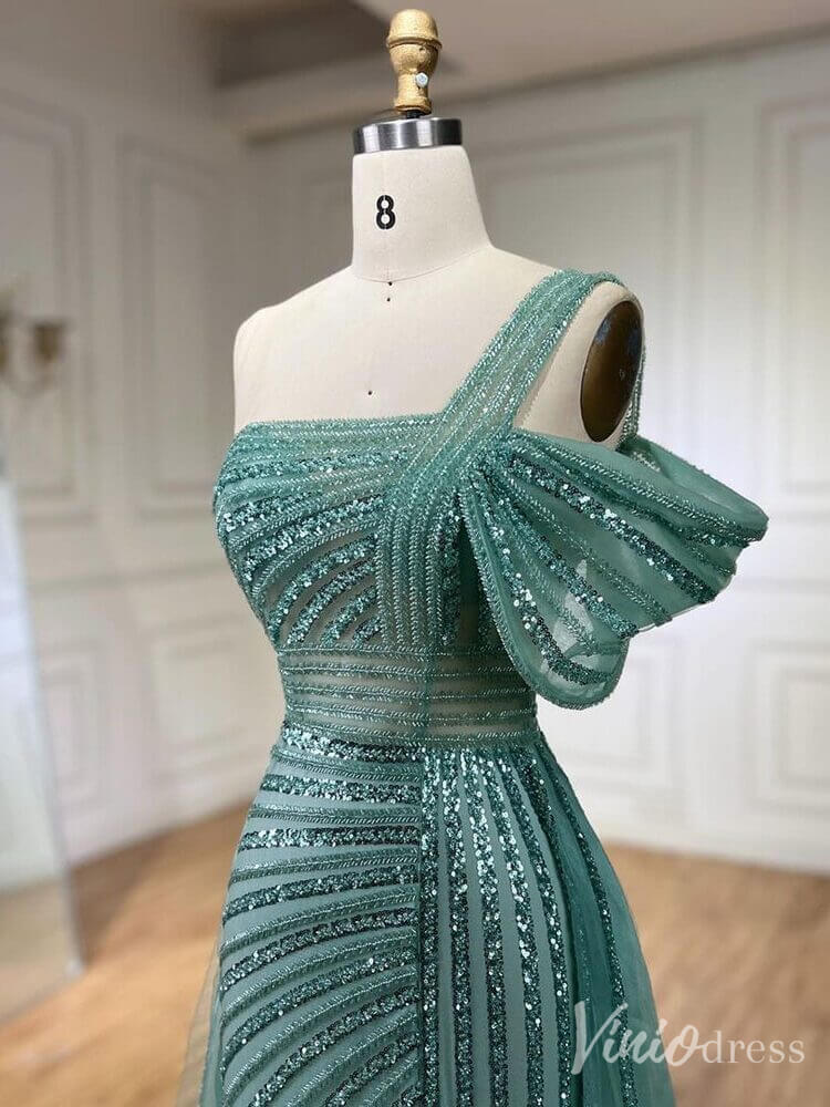 Beaded Mermaid One Shoulder Prom Dresses with Slit Overskirt Formal Dresses S20234-Evening Dresses 2025 -Viniodress-Purple-US 2-