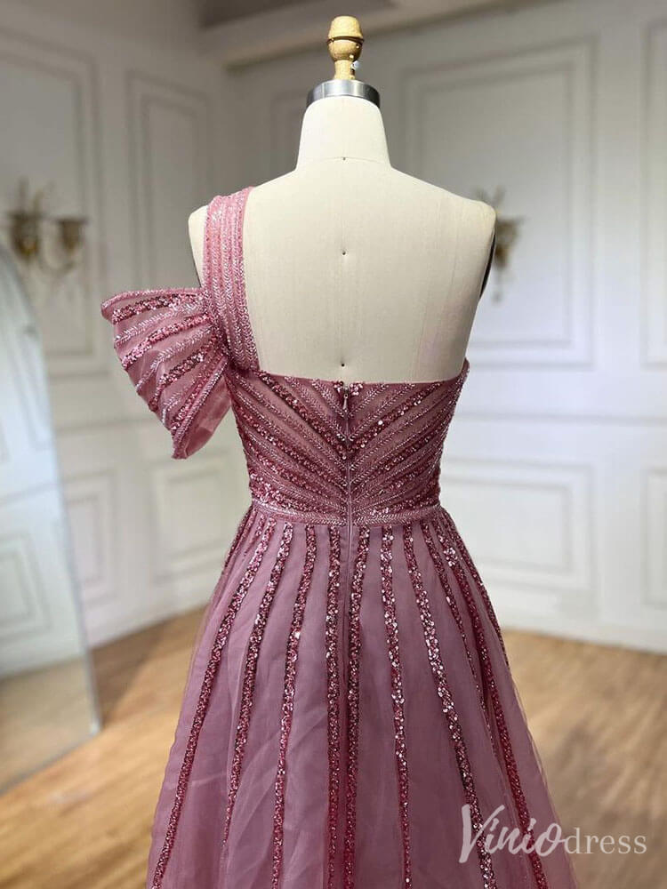 Beaded Mermaid One Shoulder Prom Dresses with Slit Overskirt Formal Dresses S20234-Evening Dresses 2025 -Viniodress-Purple-US 2-