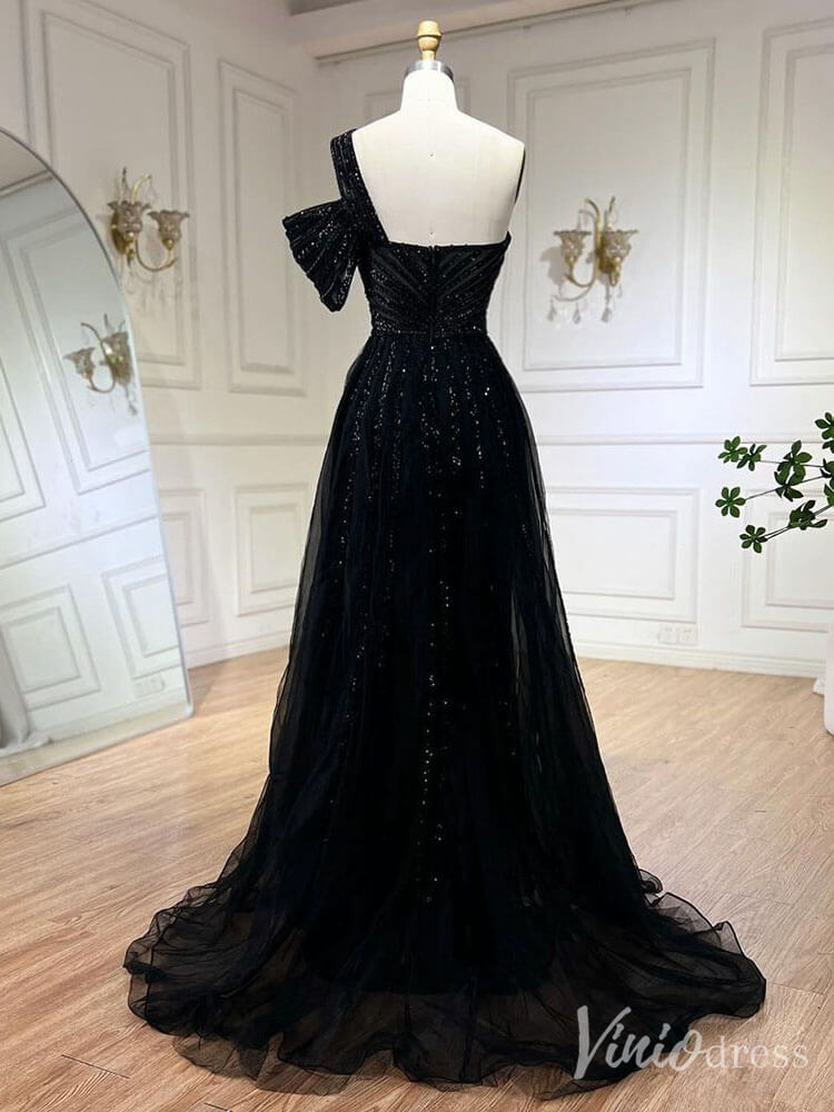 Beaded Mermaid One Shoulder Prom Dresses with Slit Overskirt Formal Dresses S20234-Evening Dresses 2025 -Viniodress-Purple-US 2-