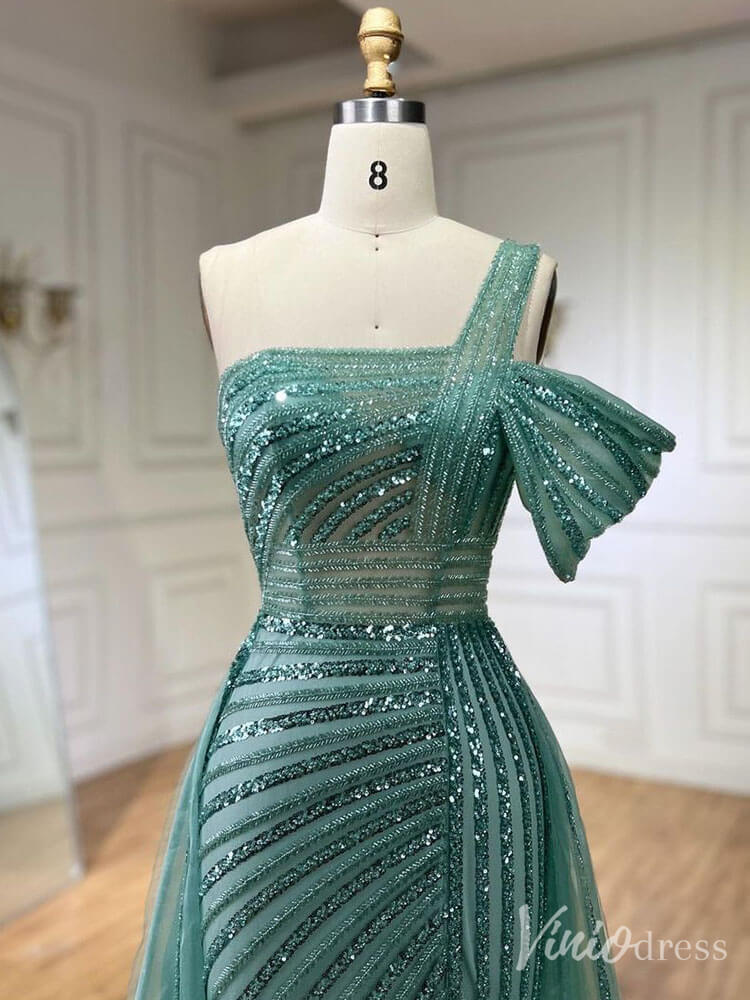 Prom Dress 2025 Beaded Mermaid One Shoulder Prom Dresses with Slit Overskirt Pageant Dress 20234-unique prom dresses-Lavender-US 2-Viniodress